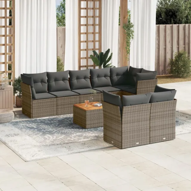 vidaXL 9-delige Loungeset met kussens poly rattan grijs