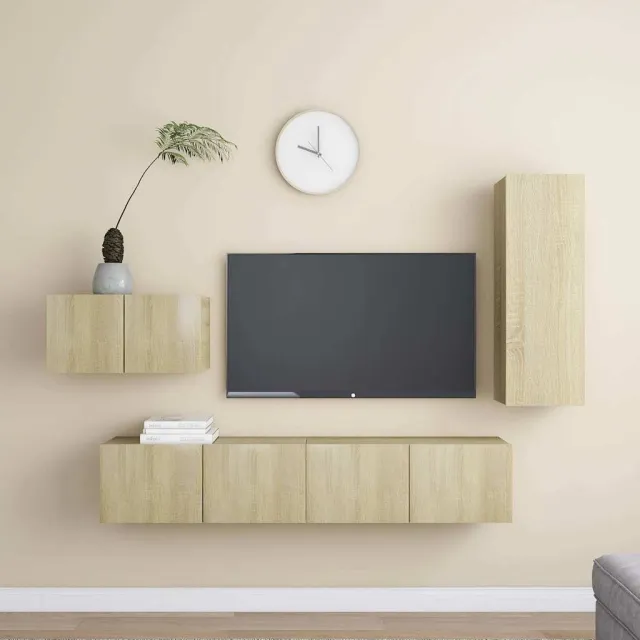 vidaXL 4-delige Tv-meubelset bewerkt hout sonoma eikenkleurig, foto 2