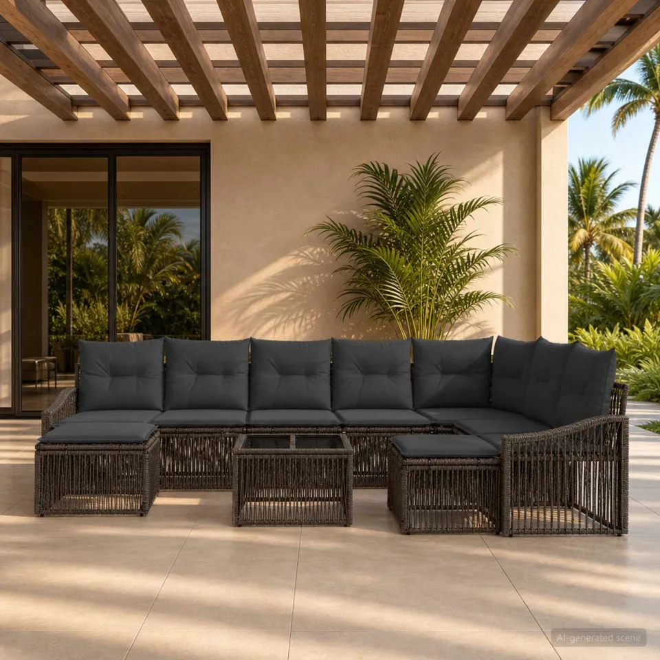 vidaXL Tuinbankenset 10 st 9-zits Grijs poly rattan, foto 2
