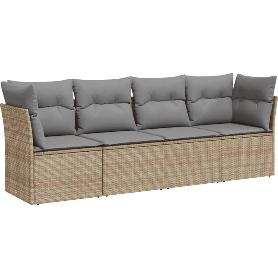 vidaXL 4-delige Loungeset met kussens poly rattan beige, foto 3