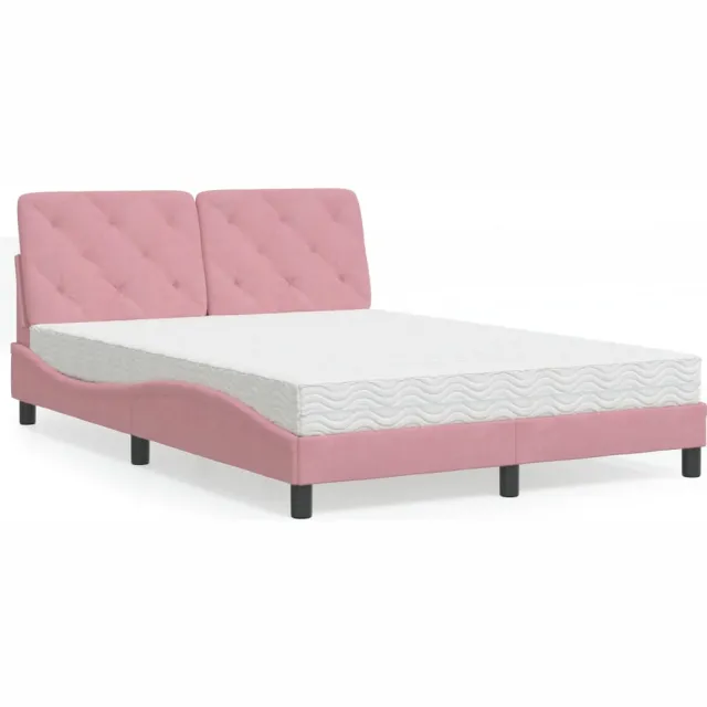 vidaXL Bed met matras fluweel roze 140x190 cm