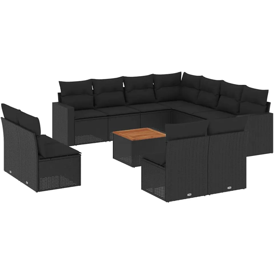 vidaXL 12-delige Loungeset met kussens poly rattan zwart, foto 3