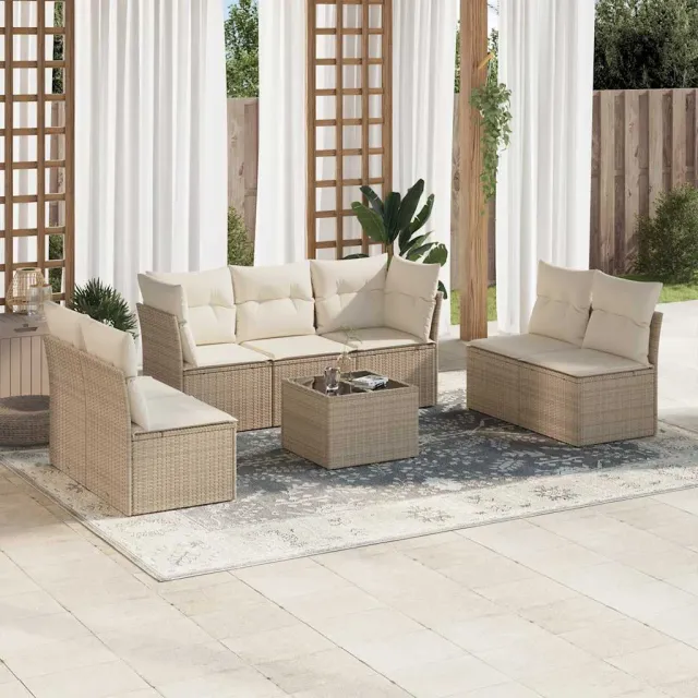 vidaXL 8-delige Loungeset met kussens poly rattan beige, foto 2