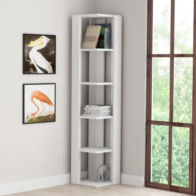 Skye Decor , Boekenkast, Nati Corner - White, Gemelamineerde spaanplaat, Wit, 31,8 x 31,8 x 160,8 cm