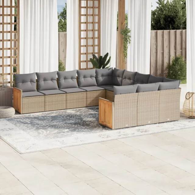 vidaXL 11-delige Tuinset met kussens poly rattan beige, foto 2