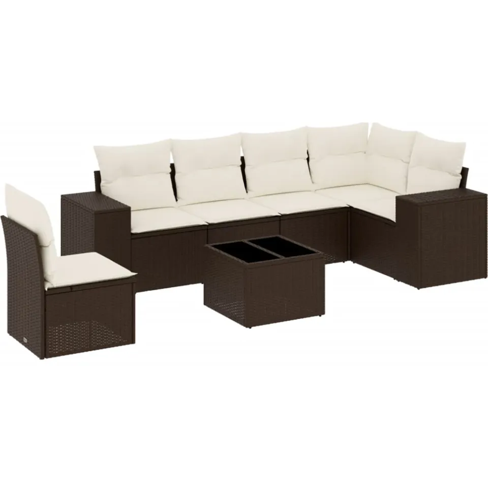 vidaXL 7-delige Loungeset met kussens poly rattan bruin
