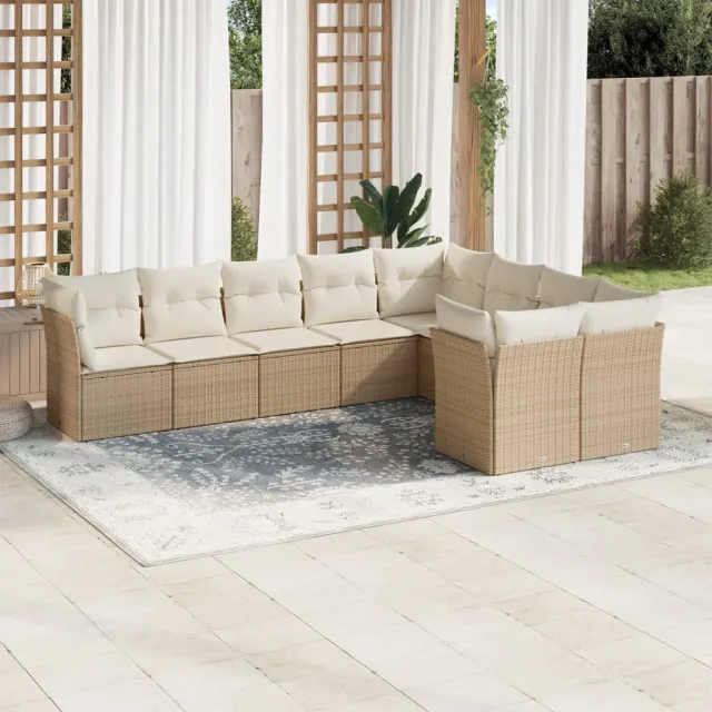 vidaXL 9-delige Loungeset met kussens poly rattan beige, foto 2