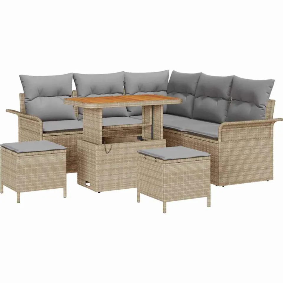 vidaXL Tuinbankenset 8 st Beige poly rattan