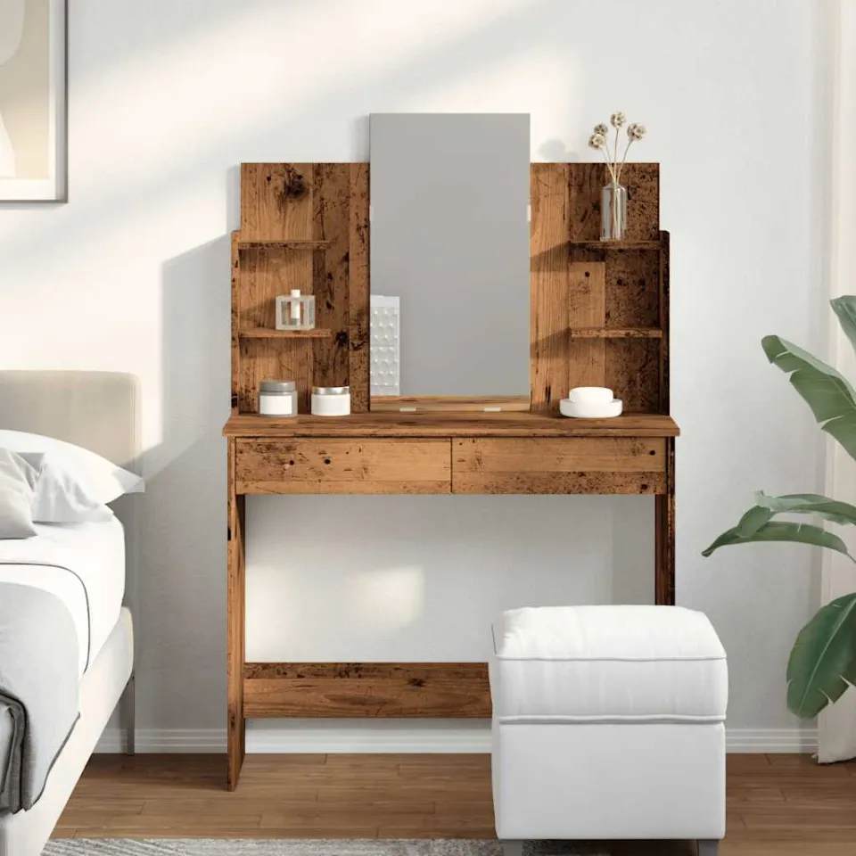 vidaXL Kaptafel met spiegel 96x39x142 cm oud houtkleurig bruin, foto 2
