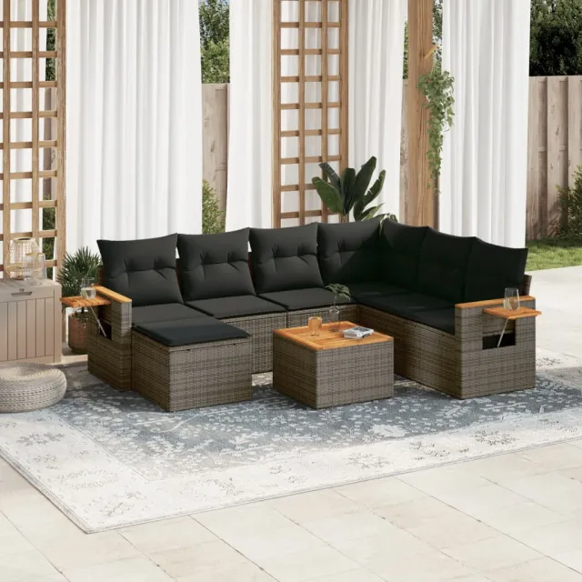 vidaXL 8-delige Loungeset met kussens poly rattan grijs, foto 2