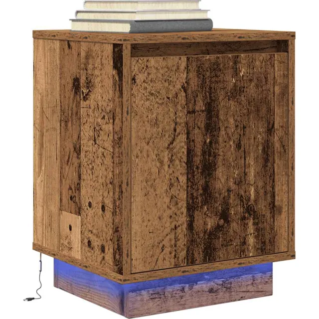 vidaXL Nachtkastje met LED-verlichting 38x34x50 cm oud hout Bruin
