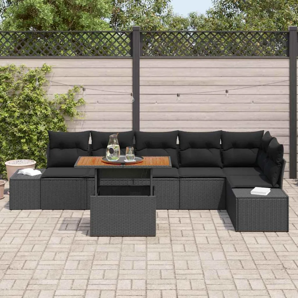 vidaXL Tuin Sofa Set 7 st Zwart Poly riet, foto 3