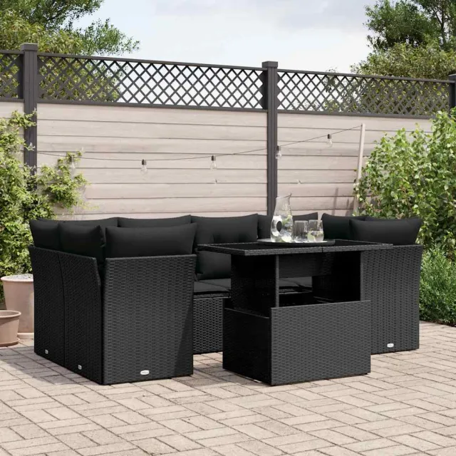 vidaXL 7-delige Loungeset met kussens poly rattan zwart, foto 2