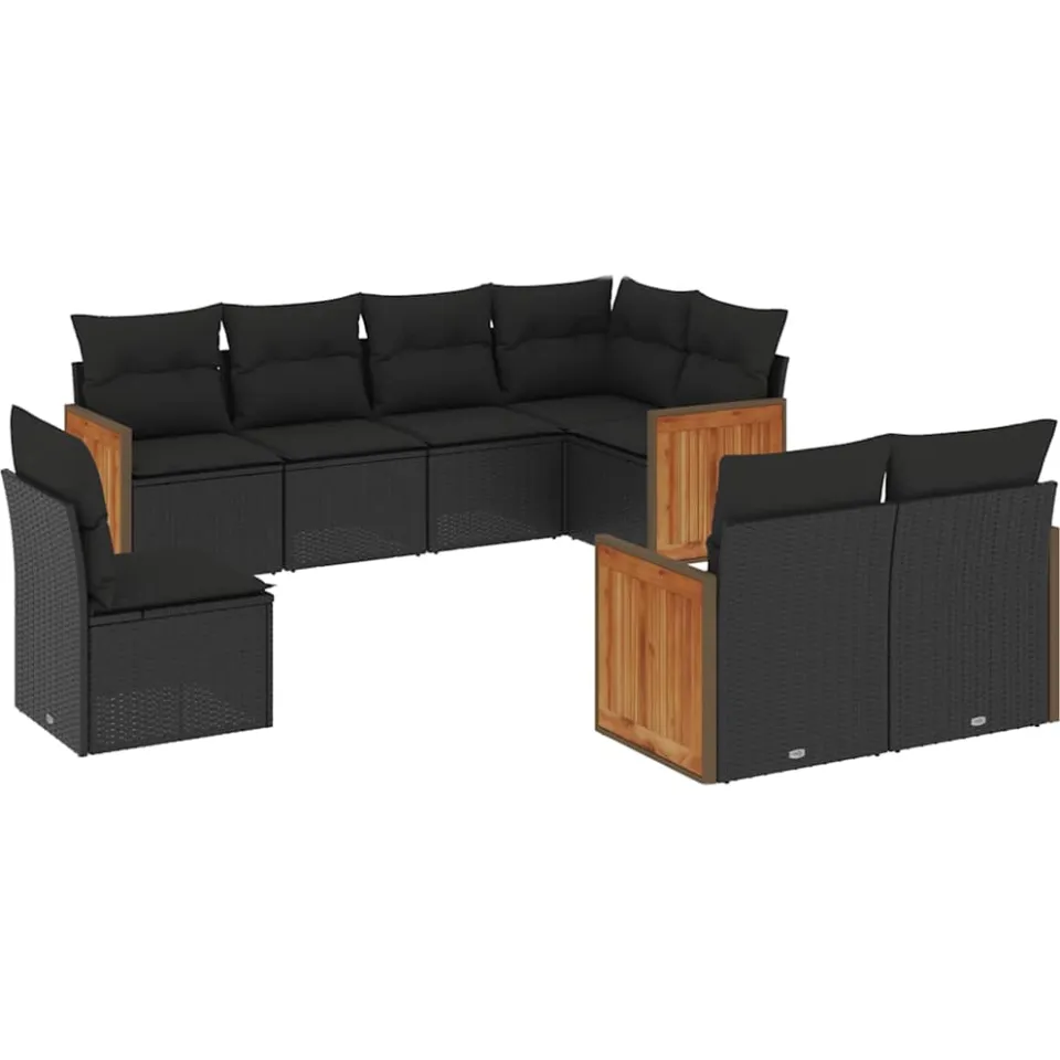 vidaXL 8-delige Loungeset met kussens poly rattan zwart, foto 3