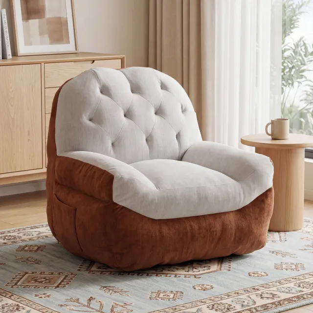 HAUSS SPOLE Fauteuil - Tweekleurig en Compact - Zachte Zitting met Afgeronde Rugleuning - voor Slaapkamer en Leeshoek - Chenille - Crème en Bruin Crème, bruin