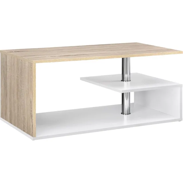 en.casa Salontafel Haarlem rechthoekig wit en eikenkleurig 90x50x41 cm [en.casa]