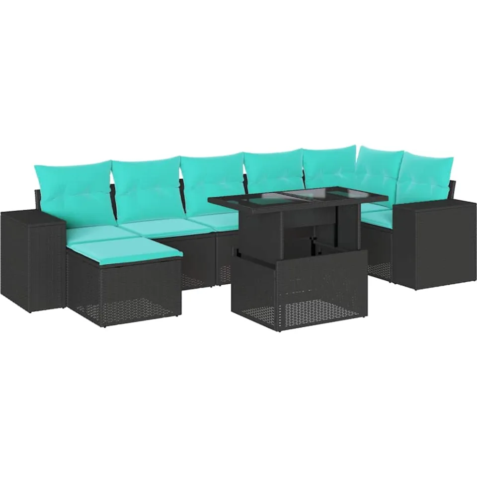 vidaXL 8-delige tuinbankset met kussens, zwart polyrotan, foto 3