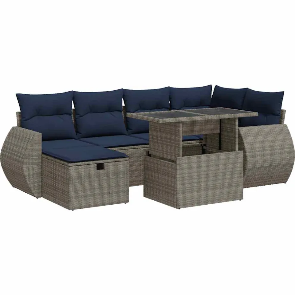 vidaXL 7-delige Loungeset met kussens poly rattan acacia grijs, foto 3