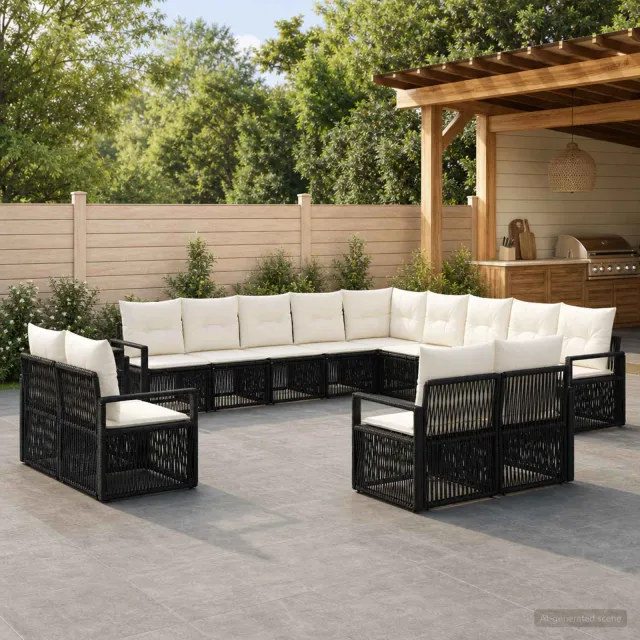vidaXL Tuinbankenset 13 st 13-zits Zwart poly rattan, foto 2