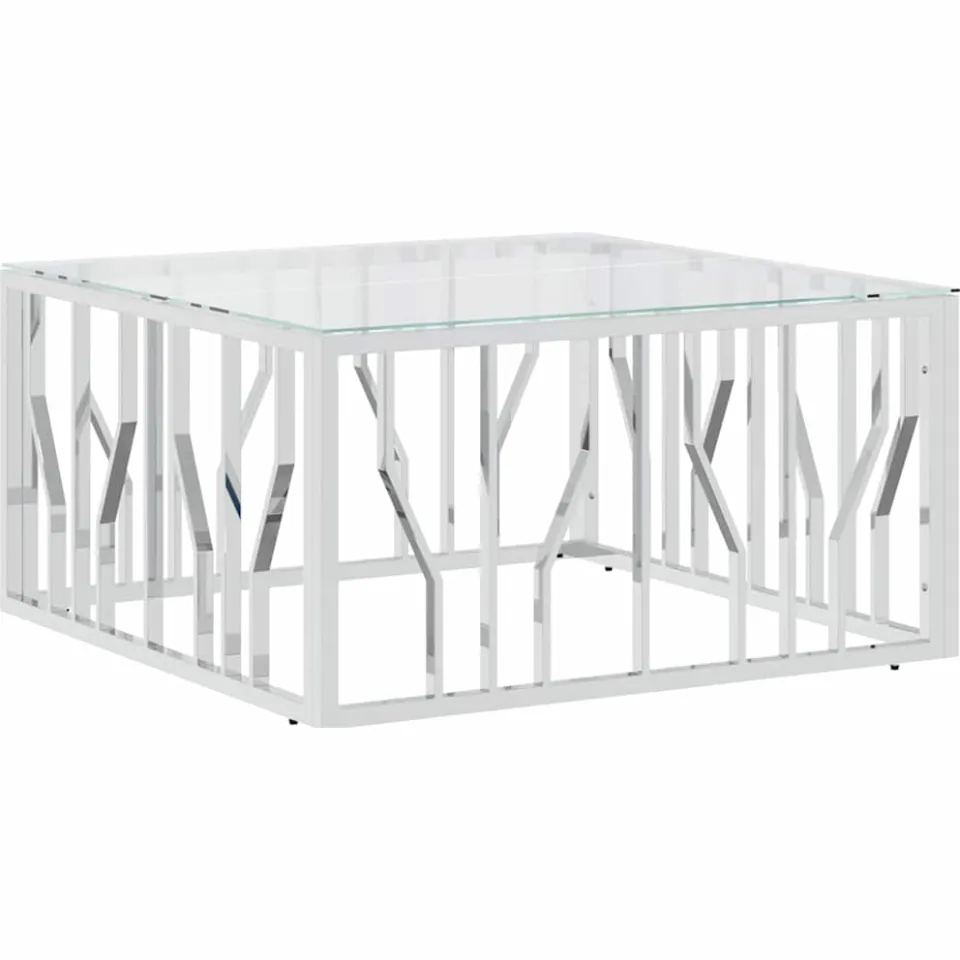 vidaXL Salontafel 80x80x40 cm roestvrij staal en glas, foto 3