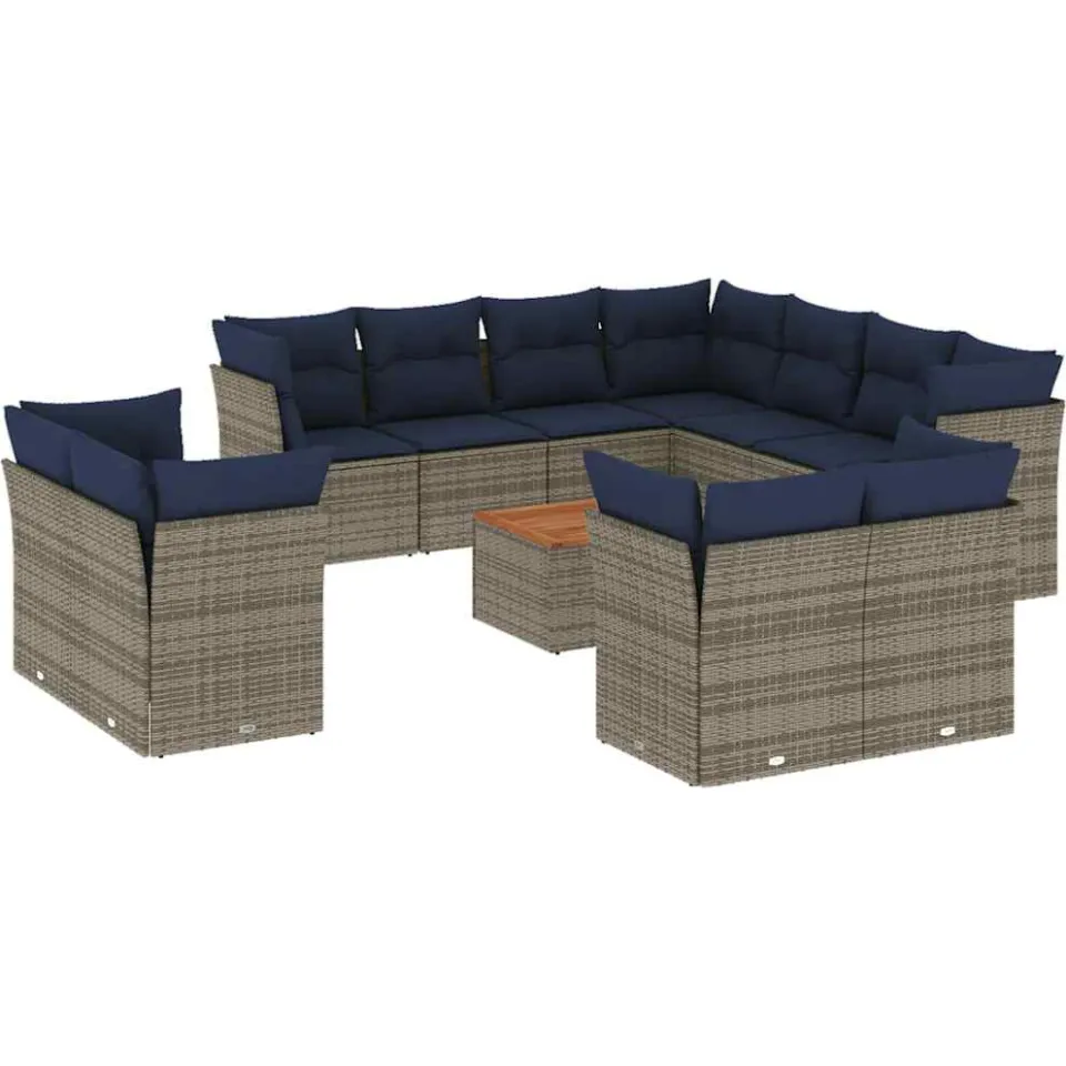 vidaXL 12-delige Loungeset met kussens poly rattan grijs, foto 3