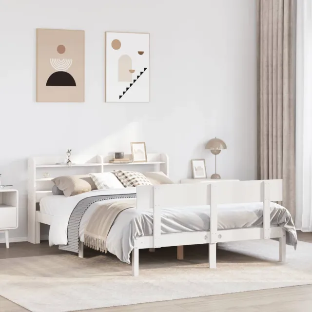 vidaXL Bedframe zonder matras massief grenenhout wit 135x190 cm