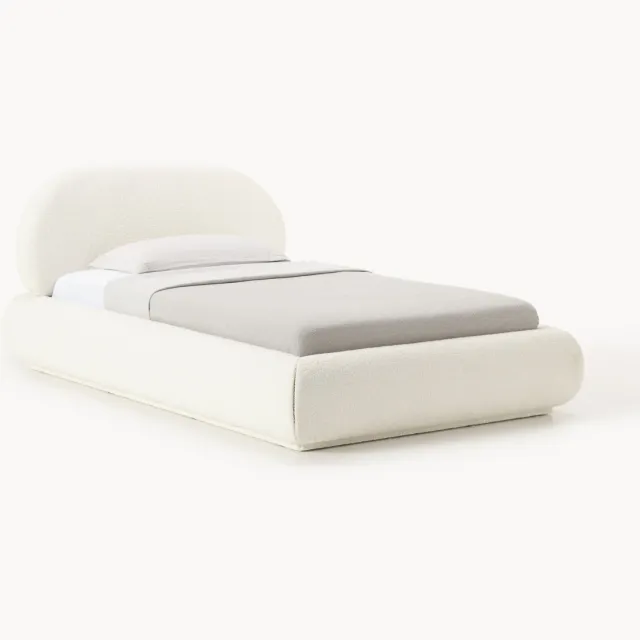 Westwing Collection Bouclé gestoffeerd eenpersoonsbed Alba Wit
