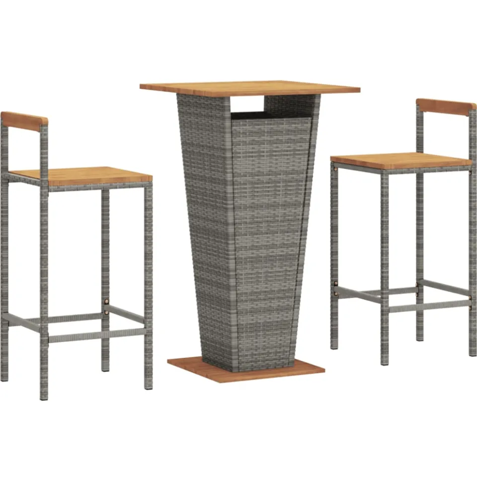 vidaXL 3-delige Tuinbarset poly rattan en massief acaciahout grijs