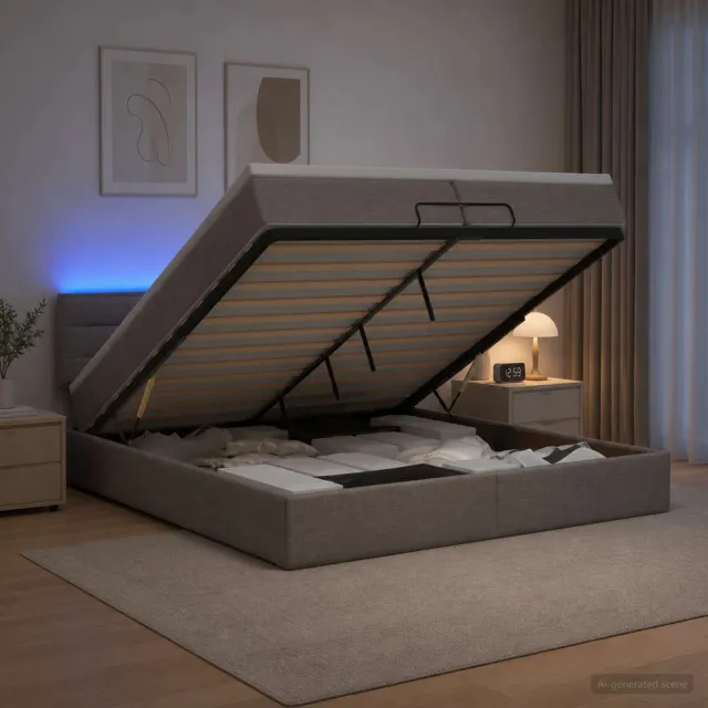 vidaXL Ottoman Bed met Matrassen en LED Taupe 200 x 200 cm Stof