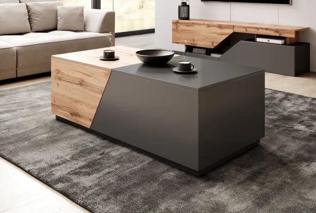 MEUBELLA Salontafel Canberra - Eiken - Antraciet - 124 cm Antraciet|Bruin