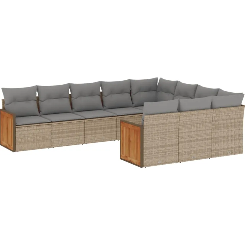 vidaXL 10-delige Loungeset met kussens poly rattan beige, foto 3
