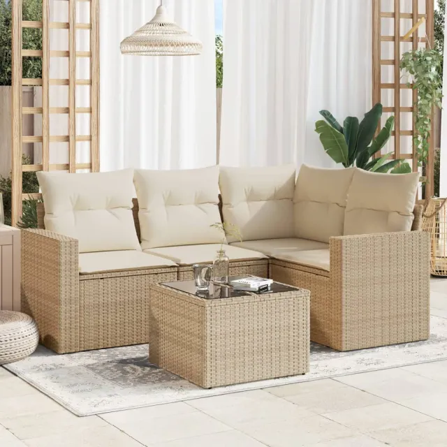 vidaXL 5-delige Loungeset met kussens poly rattan beige, foto 2