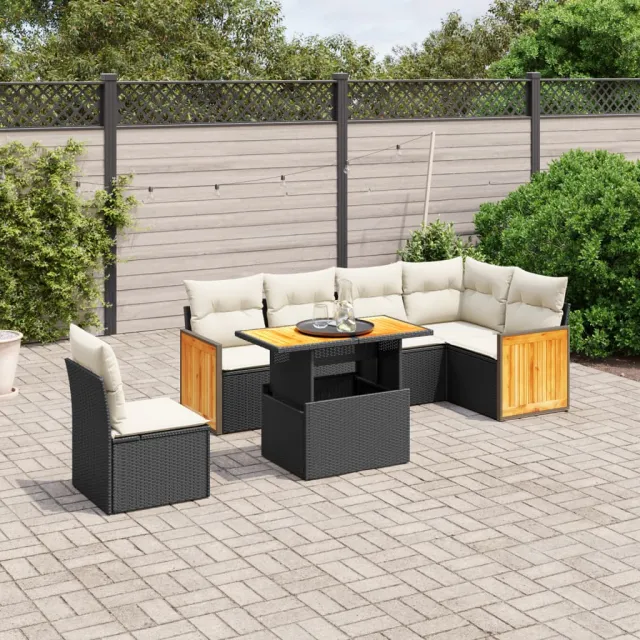 vidaXL 7-delige Loungeset met kussens poly rattan zwart, foto 2