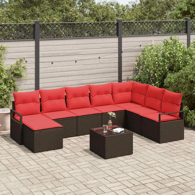 vidaXL Bankstel 9 st Bruin en Rood poly rattan, foto 2