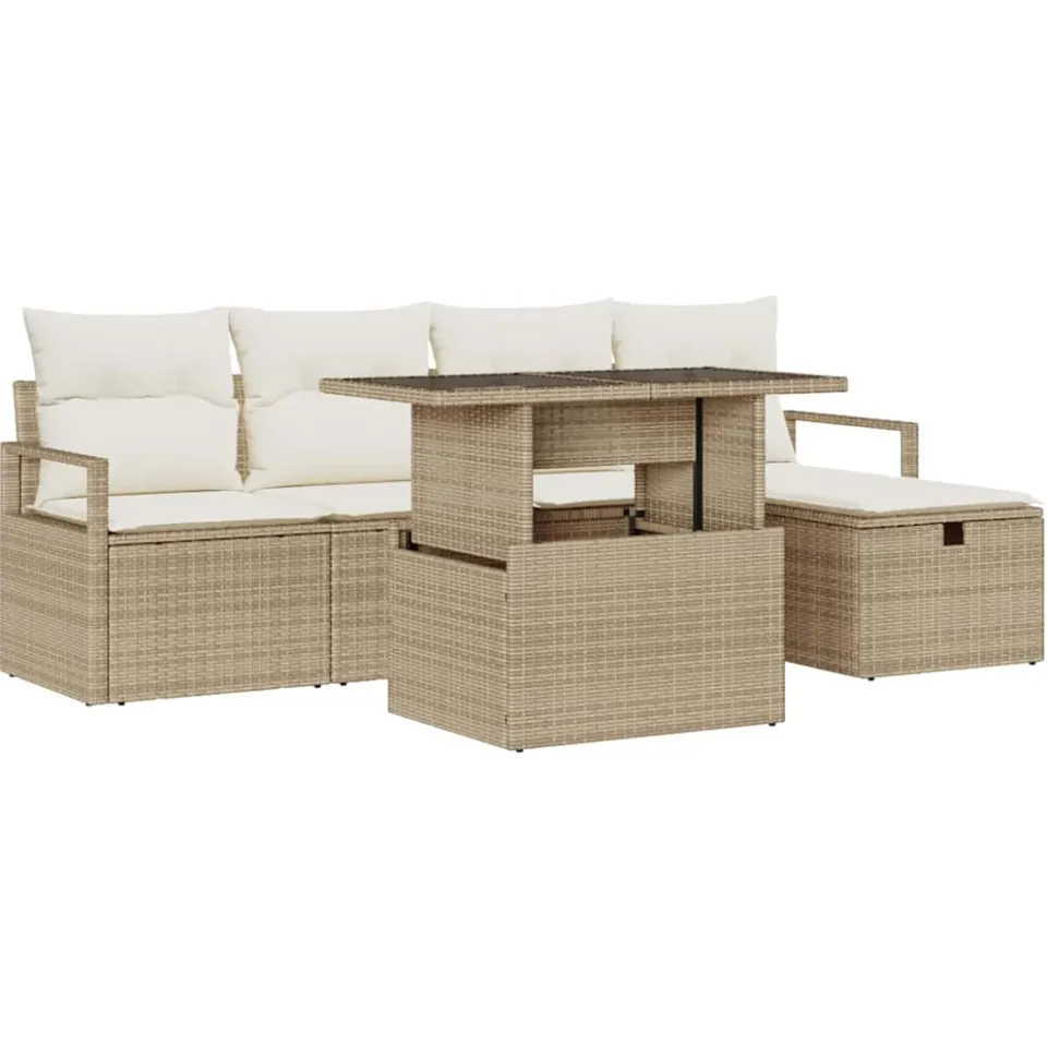 vidaXL Tuin Sofa Set 6 st Beige poly rattan