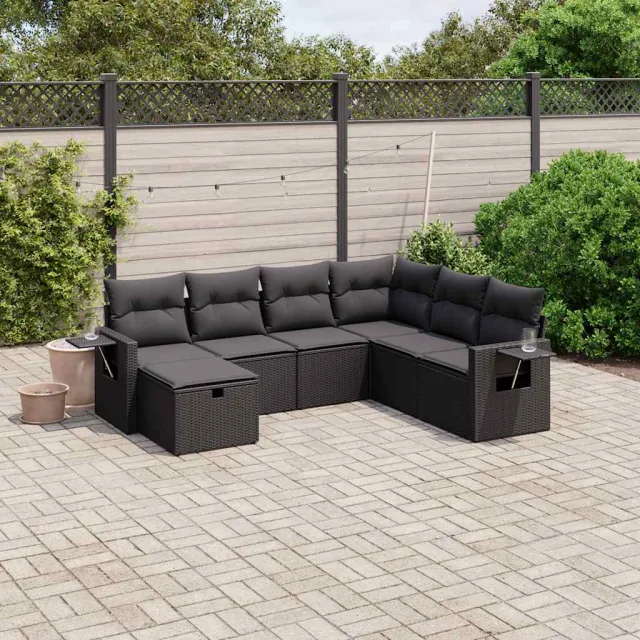 vidaXL 7-delige Loungeset met kussens poly rattan zwart, foto 2