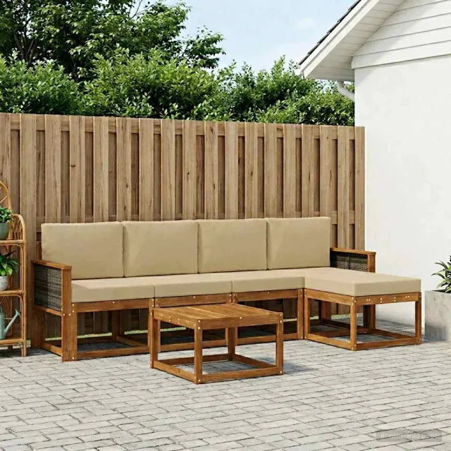 vidaXL Buiten bankenset 6 st 5-zits Natuurlijk en Beige