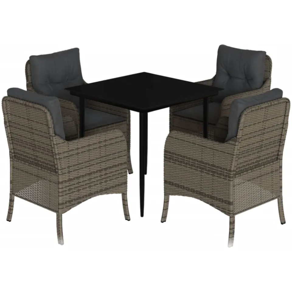 vidaXL 5-delige Tuinset met kussens poly rattan grijs, foto 3