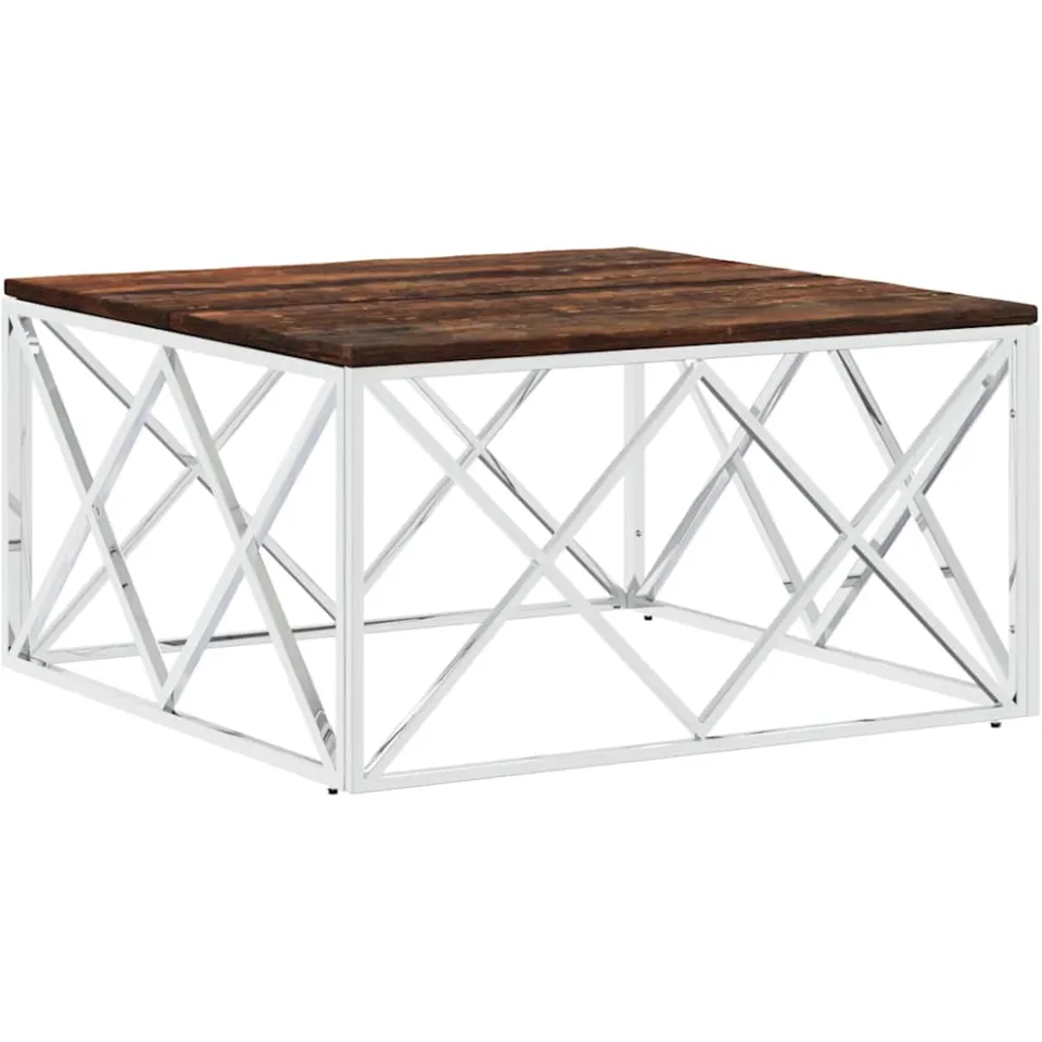 vidaXL Salontafel roestvrij staal en massief hergebruikt hout, foto 3
