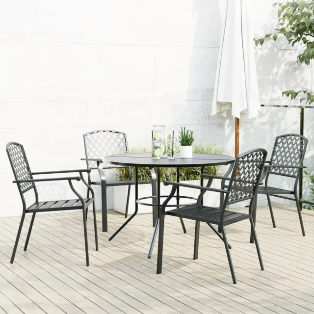 vidaXL 5-delige Tuinset stapelbaar gepoedercoat staal antracietkleur, foto 2