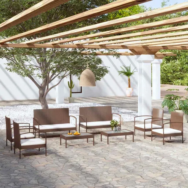 vidaXL 8-delige Loungeset met kussens poly rattan bruin, foto 2