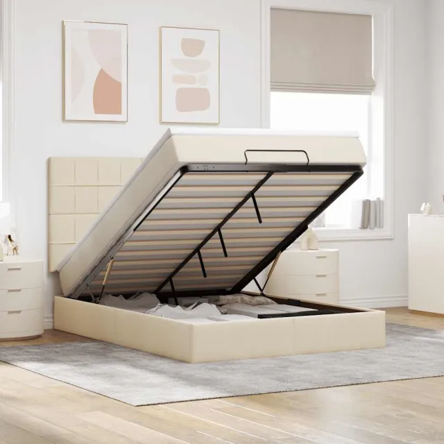 vidaXL Ottoman bed met matras 140x190cm stof crèmekleurig