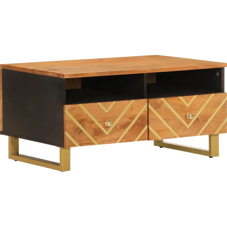 vidaXL Salontafel 80x54x40 cm massief mangohout bruin en zwart
