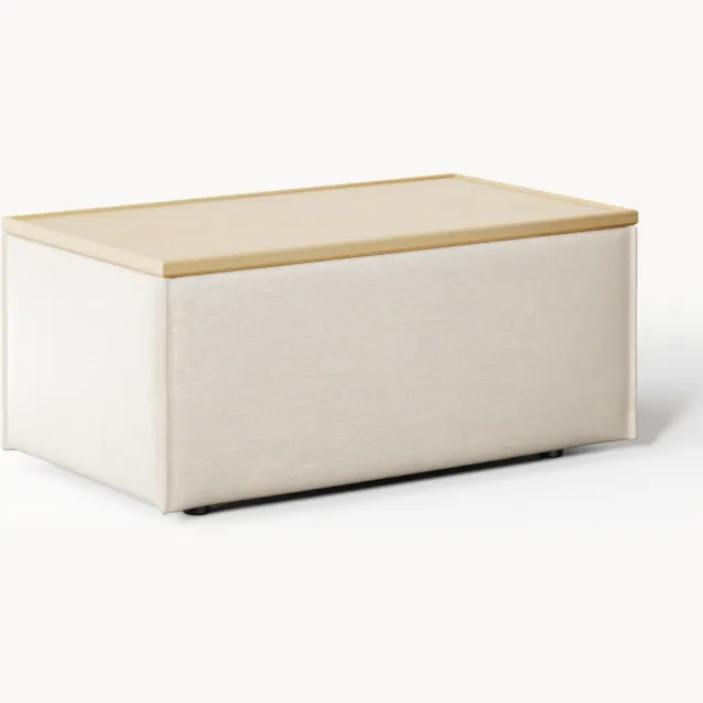 Westwing Collection Voetenbank Lennon van linnenmix met opbergruimte Beige