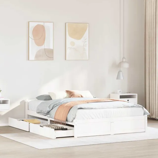 vidaXL Bedframe zonder matras massief grenenhout wit 140x190 cm