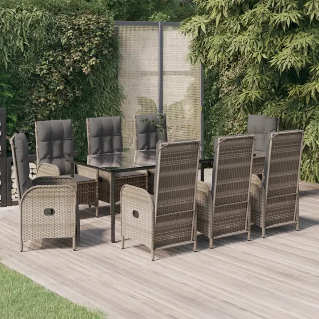 vidaXL 9-delige Tuinset met kussens poly rattan zwart en grijs, foto 2