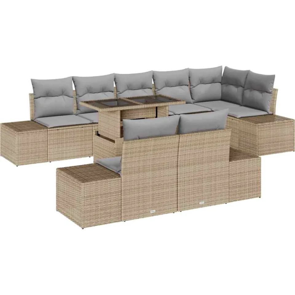 vidaXL Tuin Sofa Set 9 st Beige poly rattan, foto 3