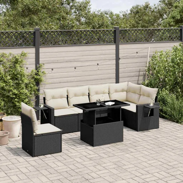 vidaXL 7-delige Loungeset met kussens poly rattan zwart, foto 2