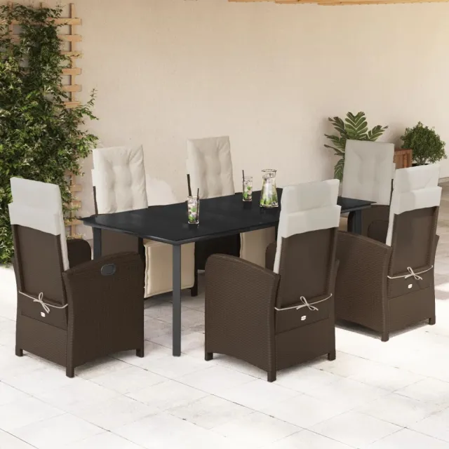 vidaXL 7-delige Tuinset met kussens poly rattan bruin