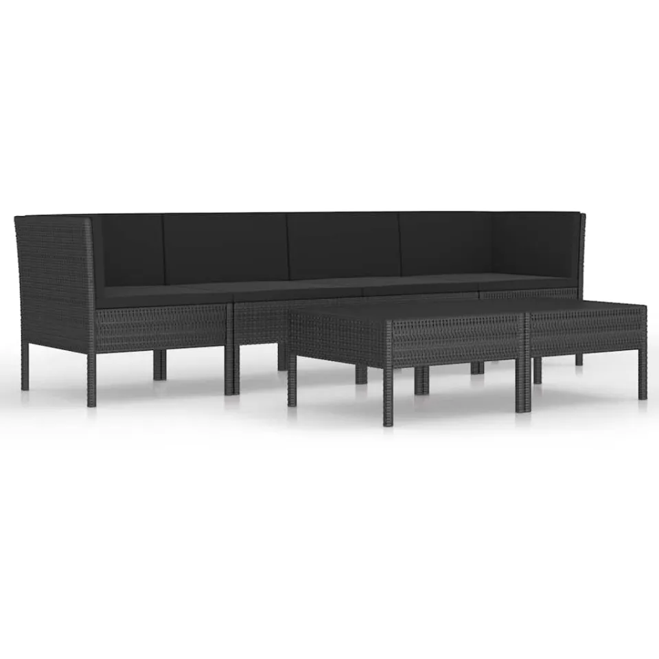 vidaXL 6-delige Loungeset met kussens poly rattan zwart